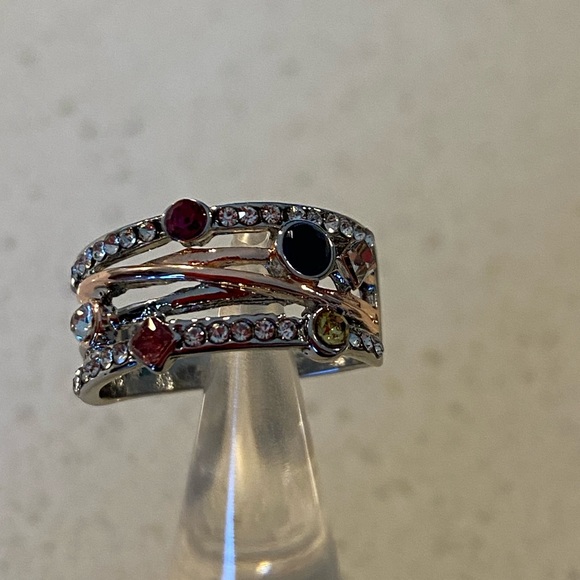 Sterling silver over cooper multi color ring. 4 different color simulated stones - Picture 6 of 13